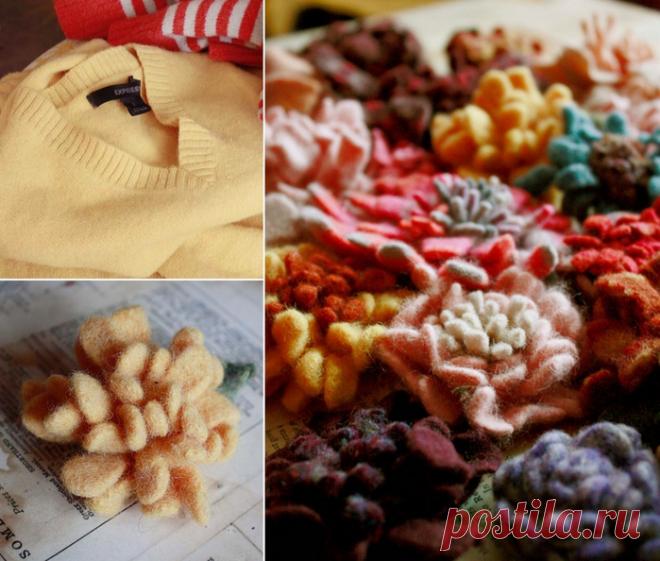 Войлочные цветы из стиральной машины