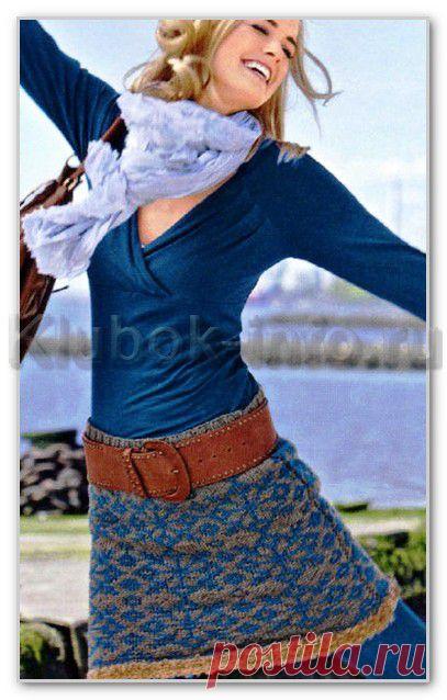 Вязание спицами. Короткая юбка и митенки с жаккардовым узором. Размеры: 34/36 (38/40) 42/44