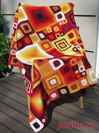 Красивый плед из мотивов по схемам