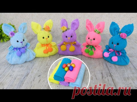 Лучший подарок на Новый Год за несколько минут🐰Зайка с сюрпризом из полотенца❄️Без выкройки