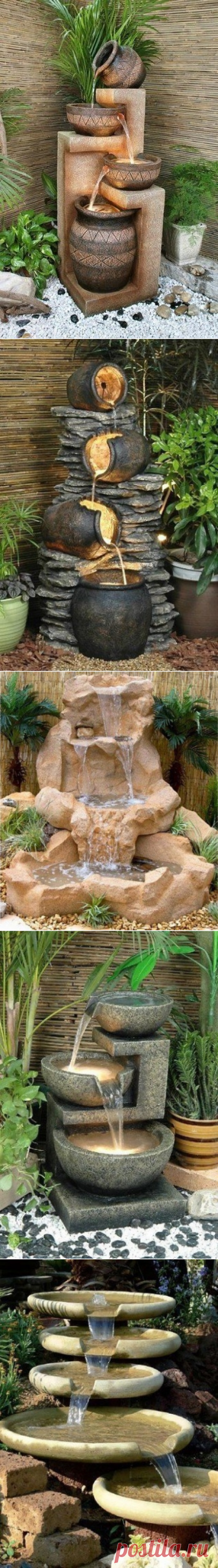 Чудесные идеи для садовых водопадов.