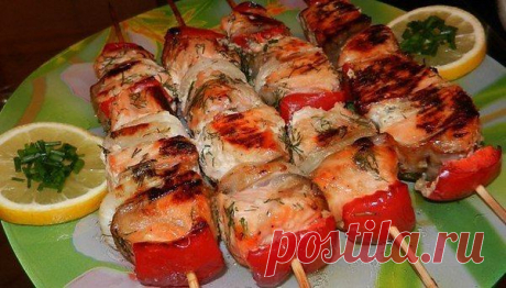 Шашлычки из сёмги в горчично-лимонном маринаде