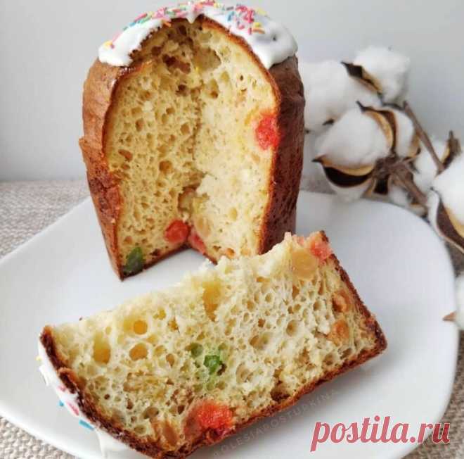 *ПП КУЛИЧ*
 
Выход 410г.
 
КБЖУ на 100г: 292/14.1/14.5/31.5.
 
Ингредиенты:
- 200г 5% творога из брикета 
- 30г масла сливочного
- 5 мерных ложек сахарозаменителя
- 2 яйца
- 20г 15% сметаны
- 80г муки (у меня пшеничная, можно и рисовую)
- 50г изюма
- 50г цукатов из ананаса
- 1/2 ч.л. соды (погасить лимоном или уксусом).
 
Приготовление:
Изюм замачиваем в кипятке на 10 минут. Белки отделить от желтков и взбить. Желтки смешать со сметаной, размягченным маслом, творогом, саха...