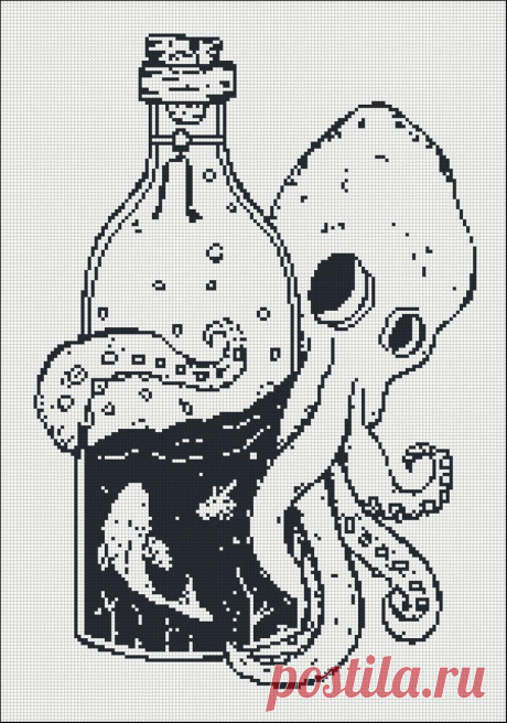 Modern Monochrome Cross Stitch Pattern Cute Octopussy Funny | Etsy