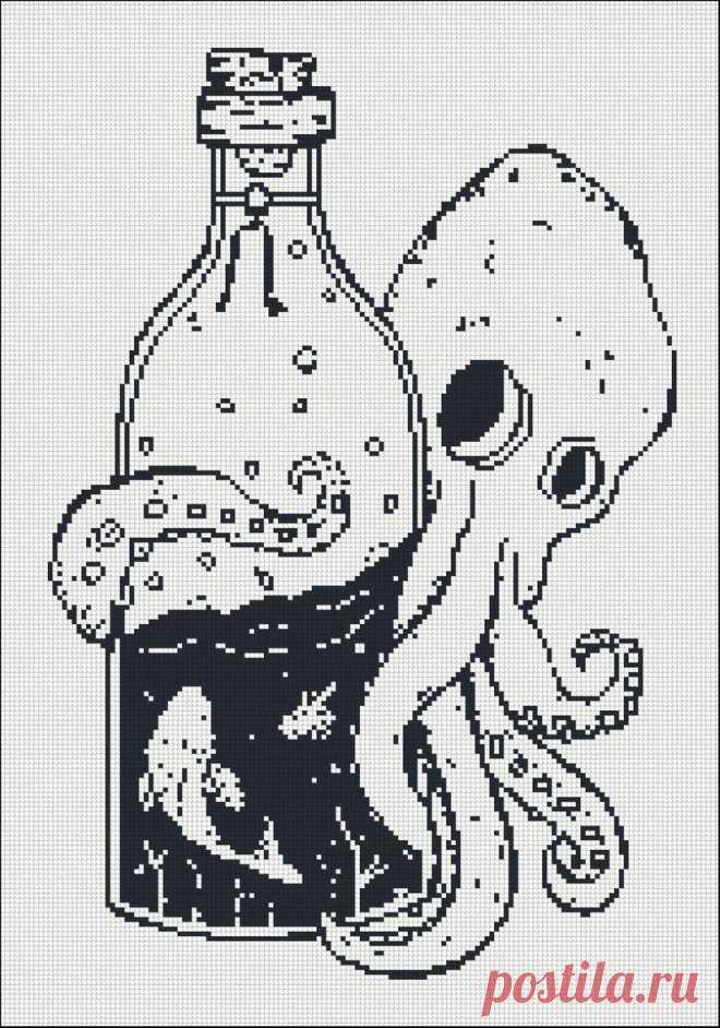 Modern Monochrome Cross Stitch Pattern Cute Octopussy Funny | Etsy