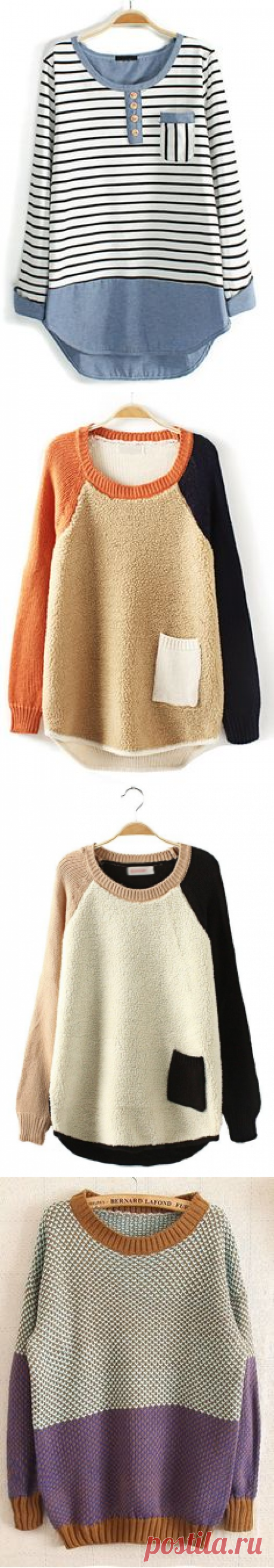 White Patchwork Pocket Long Sleeve Synthetic Fiber Sweater