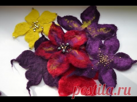 DIY: Wet Felting Flower with Sushi-roll Mat! Мокрое валяние цветов на коврике для роллов!