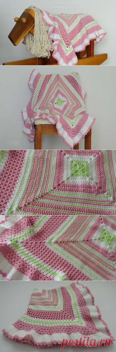 Granny Square Baby Afghan with Ruffle Pink от KnitKnacksCreations