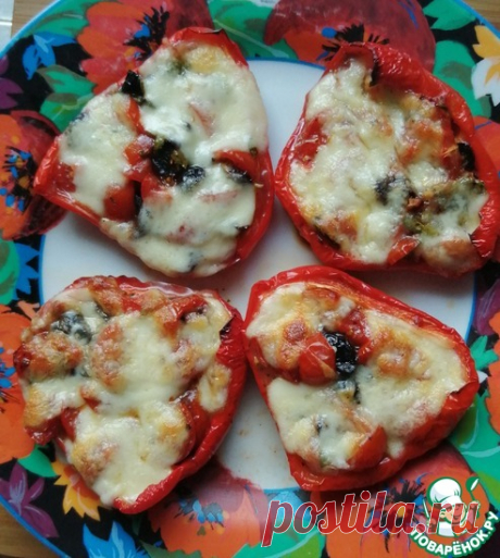 Запечённый перец с помидорами и моцареллой Кулинарный рецепт