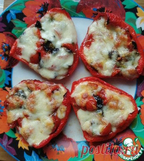 Запечённый перец с помидорами и моцареллой Кулинарный рецепт