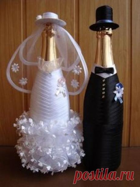 Как оформить свадебные бутылки
