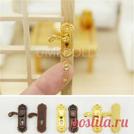 4 шт./компл. 1/12 масштаб старинные dollhouse миниатюрные дверной замок и ключ кукольный дом дверь фея diy аксессуары купить на AliExpress