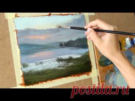 Масляная живопись для начинающих. Рисуем пейзаж  #3   Art tutorial . Oil painting