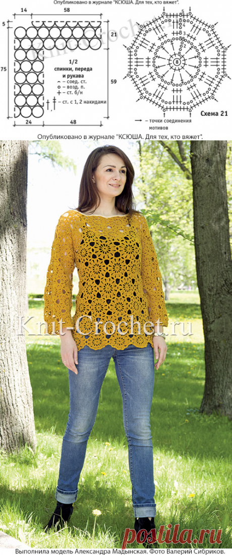 Пуловер из шестигранных мотивов крючком. - Пуловеры женские крючком - Вязание крючком - Каталог статей - Вязание спицами и крючком
