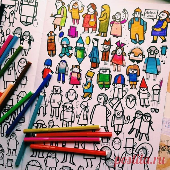 На каждом развороте огромной раскраски "100" ( уместилось 100 картинок: необычные человечки и вкусная еда, машины и дома, животные, насекомые и растения. Все они не похожи друг на друга, а когда вы их раскрасите и дополните деталями — у вас получится неповторимый дизайнерский коллаж. Самое сложное — решить, с чего начать! P.S. Сегодня последний день, когда эту и другие книги можно заказать со скидкой до 50%. Подробности здесь