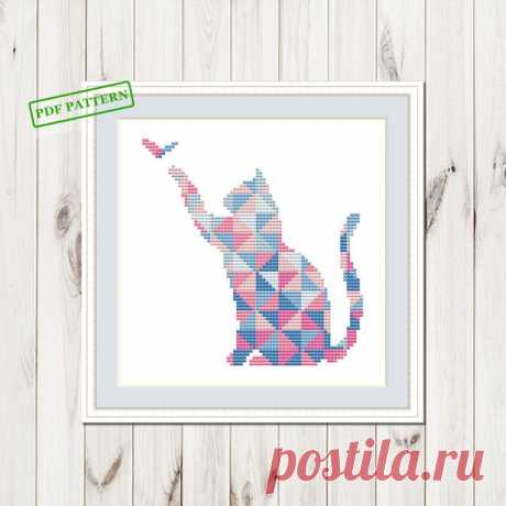 Cross Stitch Modern Geometric Pattern Cat Cross Stitch pdf | Etsy