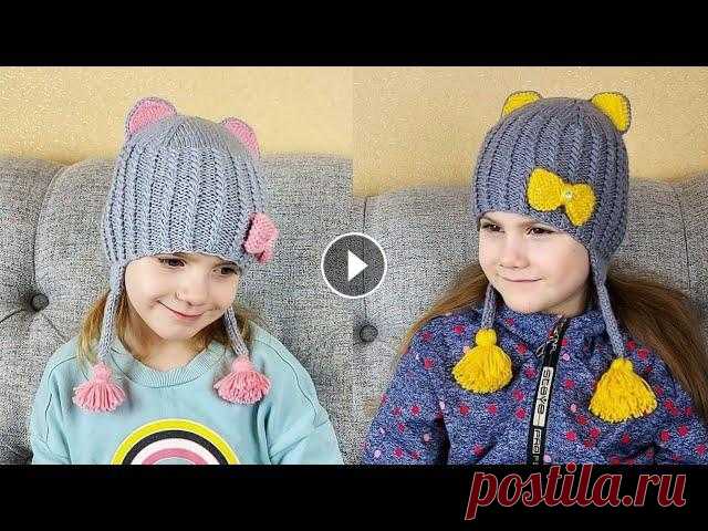 Шапка с ушками. КотоШапка. Шапка для девочки. Пряжа: - Ализе беби вул(50гр-175м). Расход: Два моточка основного цвета и 25гр дополнительного для отделки Спицы круговые на леске 40см: - 3.5мм; Разм...