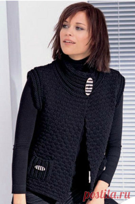 Модный жилет с карманами вязанный спицами. - Вязание жилетов - Схемы вязания - Модели и схемы вязания спицами 2015 - 2014 года