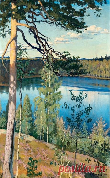 Вяйно Бломстедт (Väinö Blomstedt, 1871-1947) - финский художник.
"Озеро в глуши" (Erämaan järvi), 1895 г.