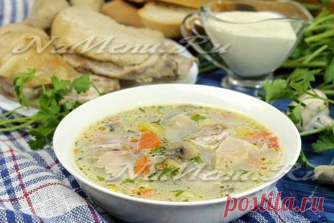 Сливочный суп с курицей и грибами шампиньонами, рецепт с фото