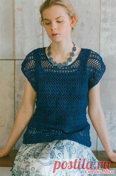 . Синяя кофточка с красивыми узорами. - Все в ажуре... (вязание крючком) - Страна Мам