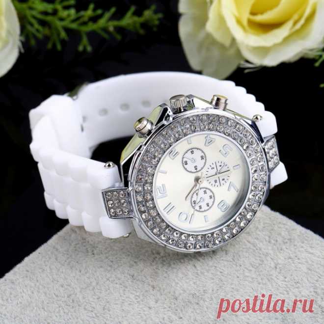 Белые часы со стразами на силиконовом ремешке Geneva (в наличии) - Часы / СЮРПРАЙЗ