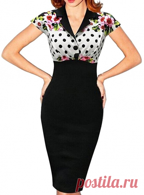 GAGA Womens Retro Short sleeve Slim Sexy stitching Pencil Dress at Amazon Women’s Clothing store: