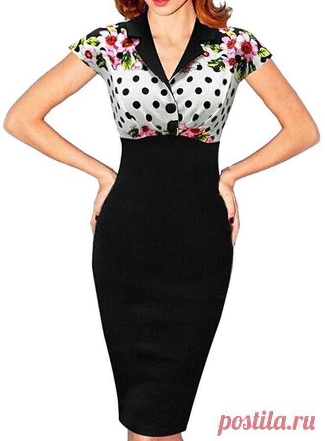 GAGA Womens Retro Short sleeve Slim Sexy stitching Pencil Dress at Amazon Women’s Clothing store: