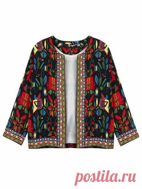 O-NEWE Vintage Women Embroidery Patchwork Printed Short Jacket at Banggood