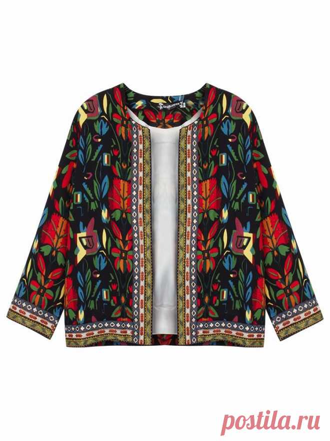 O-NEWE Vintage Women Embroidery Patchwork Printed Short Jacket at Banggood