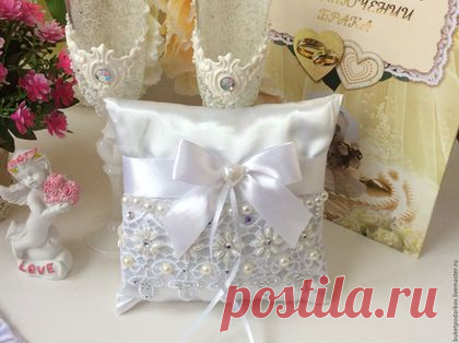 Купить Подушечка для колец ."Маркиза" - белый, подушка, подушечка для колец, подушечка для загса, подушечка на свадьбу