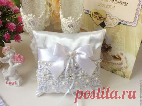 Купить Подушечка для колец ."Маркиза" - белый, подушка, подушечка для колец, подушечка для загса, подушечка на свадьбу