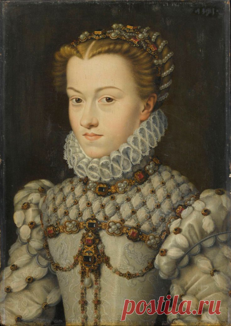 circa 1571 by François CLOUET. ELISABETH of Austria, a Hapsburg princess who became Queen Consort of FRANCE to Charles IX.