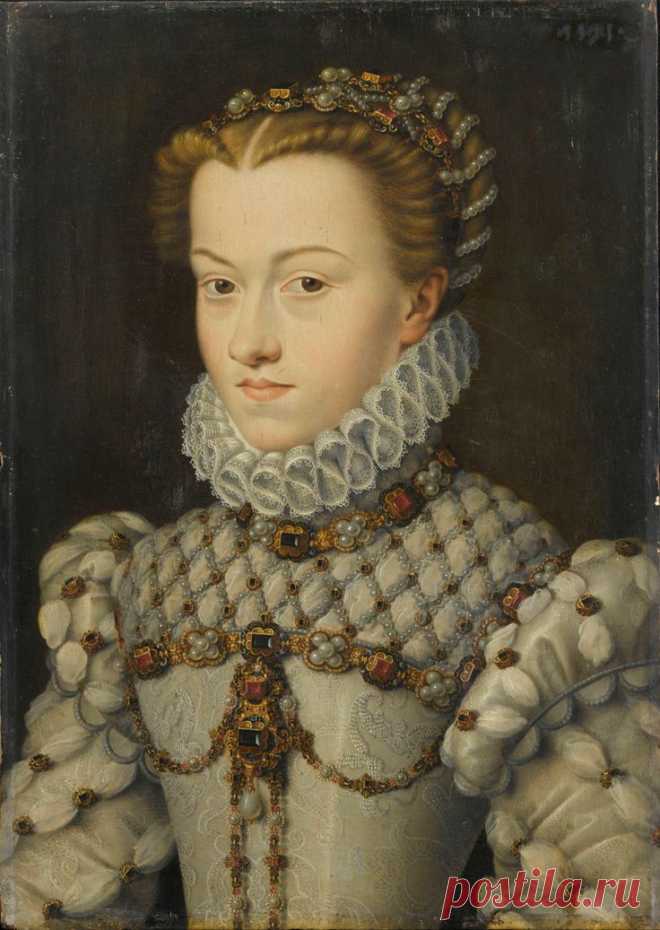 circa 1571 by François CLOUET. ELISABETH of Austria, a Hapsburg princess who became Queen Consort of FRANCE to Charles IX.