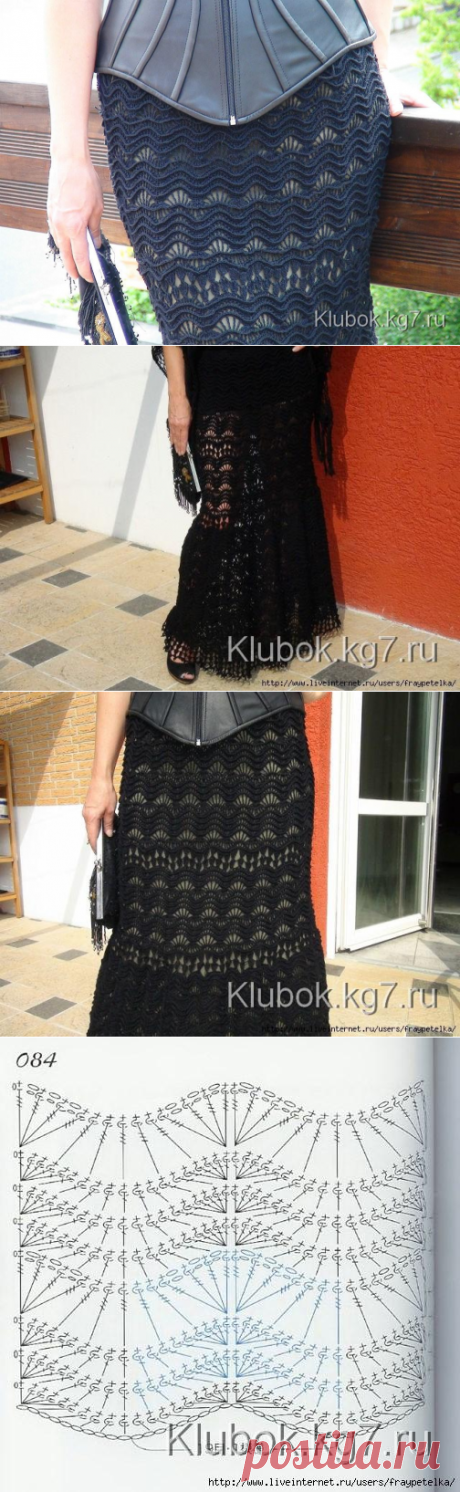 Синяя зауженная юбка крючком волнистым узором