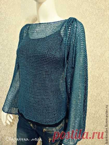 Вязаный пуловер-сетка "Морская волна" - кофточка,Летняя кофточка,женская кофточка