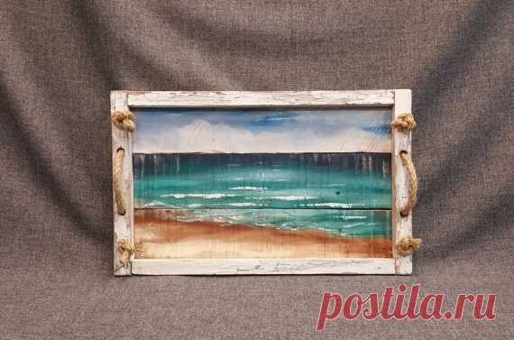 Beach decor, Decorative tray, gift, Barn wood Serving Tray, Summer Breeze table tray, Beach, rope handles, distressed upcycled pallet wood Decorative tray, Beach decor, Barn wood Serving Tray, Summer Breeze table tray, Beach, rope handles, distressed upcycled pallet wood  This unique piece is 19 in x 12 in. Are you looking for a unique, personal BEACH touch for your summer decorating at home or your cottage? This tray will look great on your coffee table or front porch.  A...