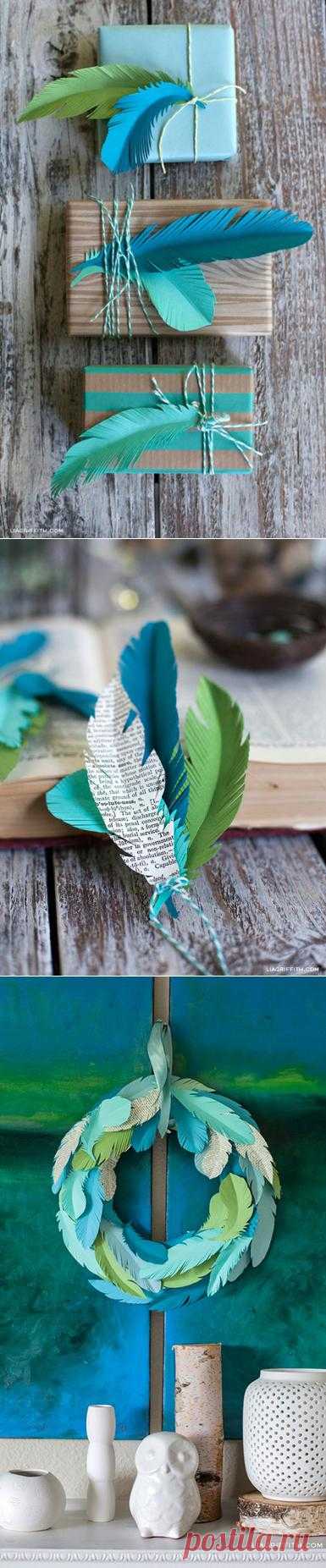 Красивые перышки из бумаги. Шаблоны перьев