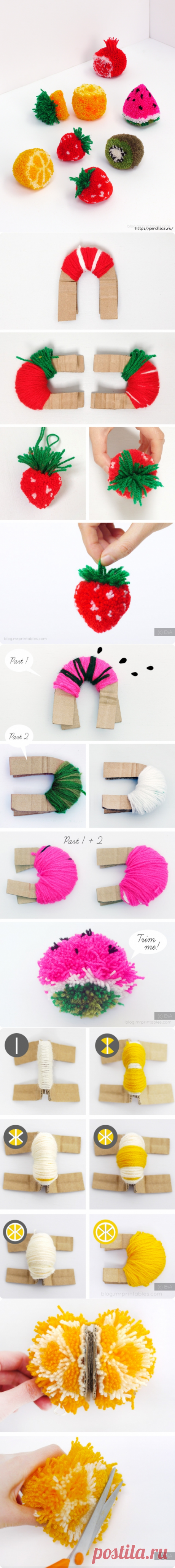 Фрукты помпоны - мастер классы для рукодельниц