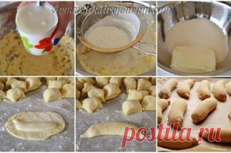 Печенье "Бананы"

Эти вкусняшки, как и я, родом из СССР. Люблю их с детства и вчера внезапно вспомнила, жутко захотелось, и не откладывая в долгий ящик, сразу же испекла. Все проще простого,и ингредиенты минимум, а какие довольные лица ходят по квартире.:)

Вам потребуется:

Тесто:
200 г размягченного масла
1 ст. сметаны
1 ч. л. соды
3 ст. муки

Начинка:
200 г творога
1 ст. сахара
ваниль по вкусу (я не добавила)

Как готовить:

1. Масло взбить пару минут. Соду смешать со с...