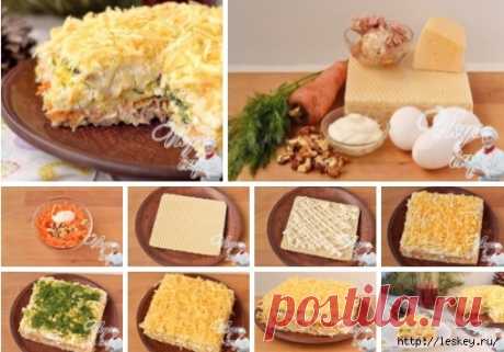 Закусочный торт из вафельных коржей с консервами