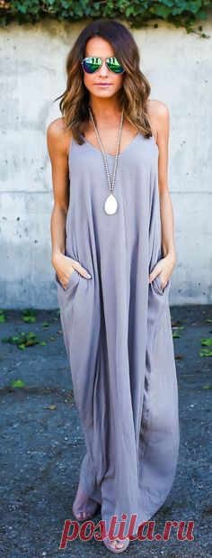 Lavender maxi dress.