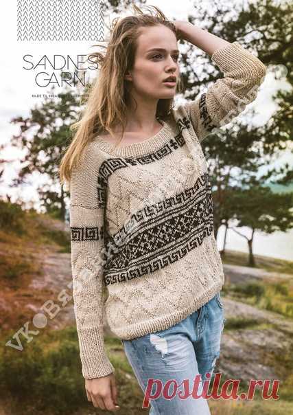 Пуловер с жаккардовым и теневым узорами

Размер: (XS) S (M) L (XL) XXL-XXXL
ОГ: (90) 96 (102) 108 (120) 132 см
Полная длина: (54) 54 (55) 55 (56) 56 см
Длина рукава: (46) 45 (43) 42 (41) 40 см или желаемой длины

Пряжа:
LINE (53% хлопок, 33% вискоза, 14% лен, 50 грамм = около 110 метров)
TWEED (40% детская альпапка, 32% вискоза, 20% полиамид, 8%
мериносовая шерсть, 50 грамм = около 150 метров)

20п чулочной вязкой спицами № 4 = 10 см

Вязание начинается снизу- перед и спин...