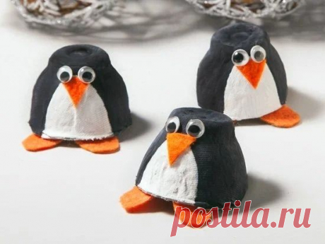 ​Пингвины из картонной упаковки от яиц