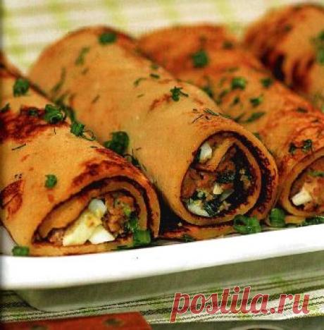 Блинчики с яйцами и печенью трески