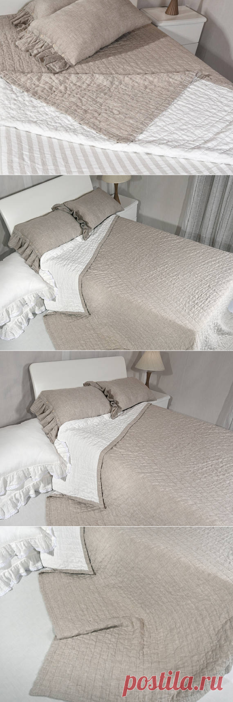 Double Sided Bedspread Quilt Flax King Size Quilts White