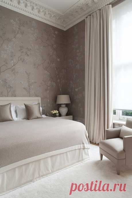 Beautiful taupe &amp; white bedroom.