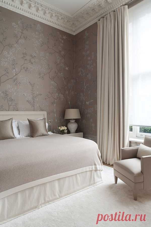 Beautiful taupe & white bedroom.