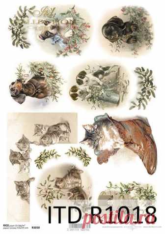 Рисовая бумага для декупажа R1018 - Бумага декупаж * Кошки, Собаки, праздники