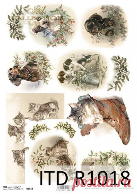 Рисовая бумага для декупажа R1018 - Бумага декупаж * Кошки, Собаки, праздники